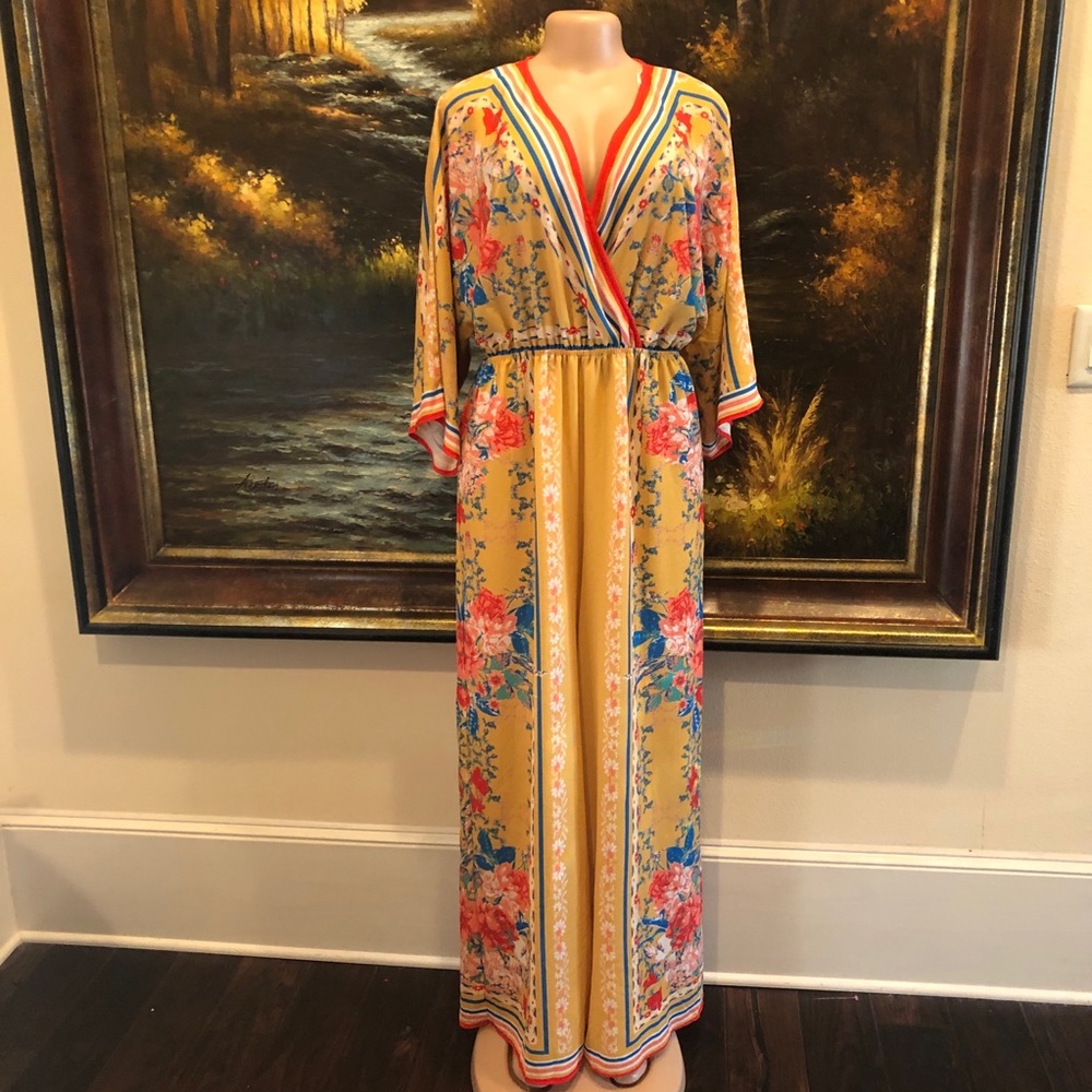 Flying Tomato Floral Jumpsuit Yellow size Medium